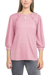 Tint & Shadow - Crew Neck Front Ruffle Detail Knit Top
