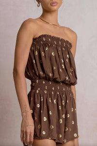 ELAN Strapless Romper in brown gold - women's pants - alternate view