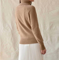 White + Warren Cashmere Essential Turtleneck Sweater in beige - women's sweater - detail view