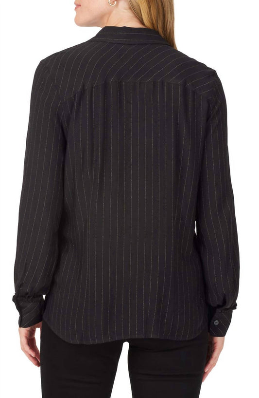 Foxcroft - MASON METALLIC STRIPE LONG SLEEVE BLOUSE