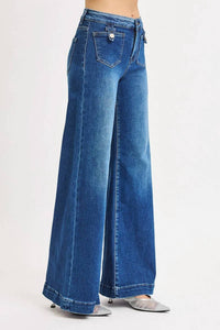 Risen - Mid-rise Wide Front Patch Pocket Western Jeans