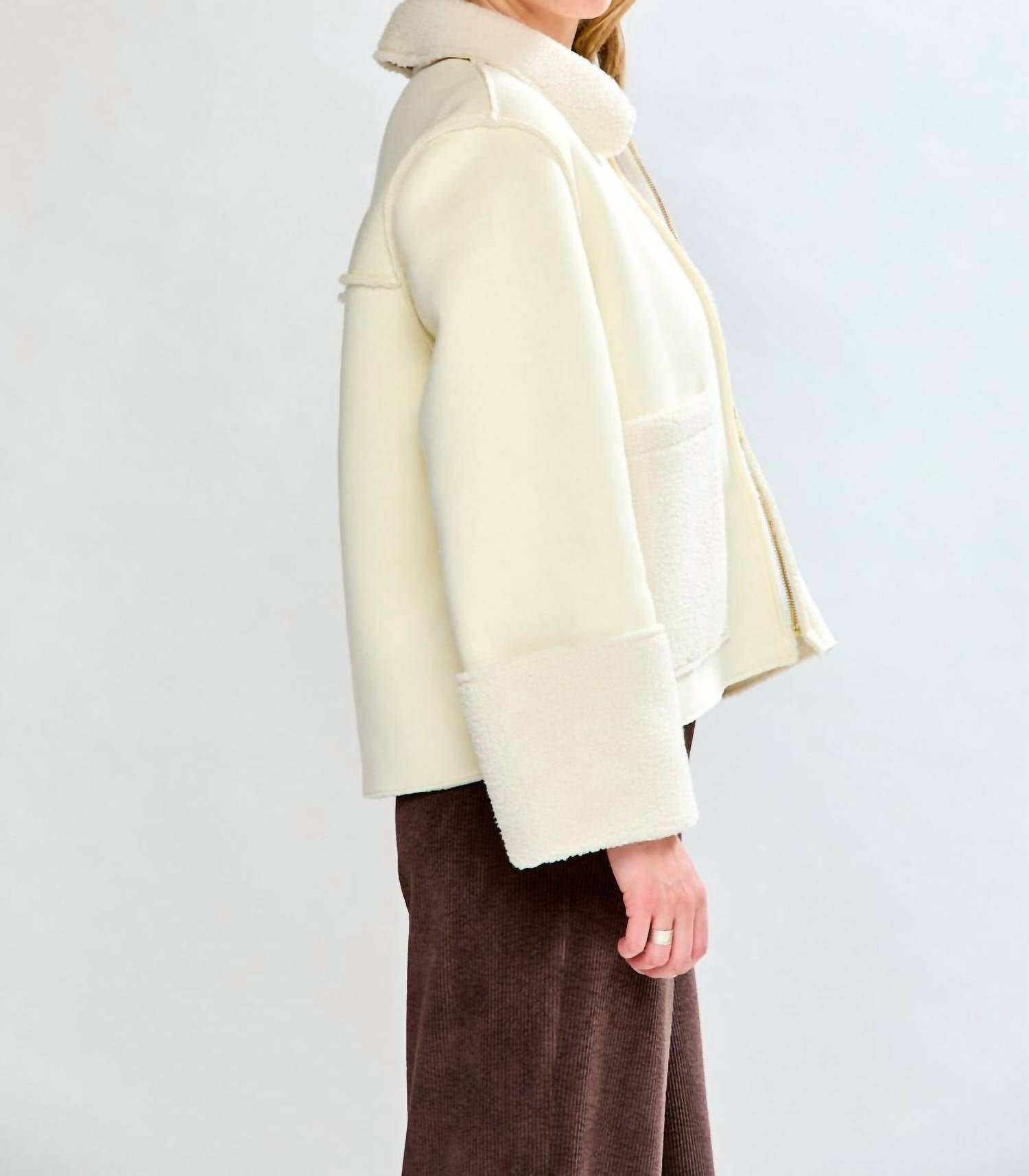 SARA CAMPBELL Rhiannon Shearling Suede Jacket in ivory - women's jacket - alternate view