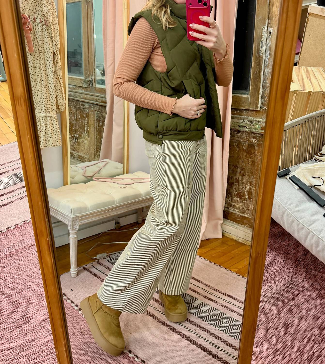 Very J - Mock Neck Casual Zigzag Quilted Puffer Vest