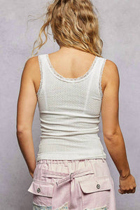 Pol - Ribbed Knit Lace Border Trim Sleeveless Top