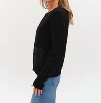 SIX/FIFTY Natalia Faux Leather Cardigan in black 1 - women's cardigan - view 4