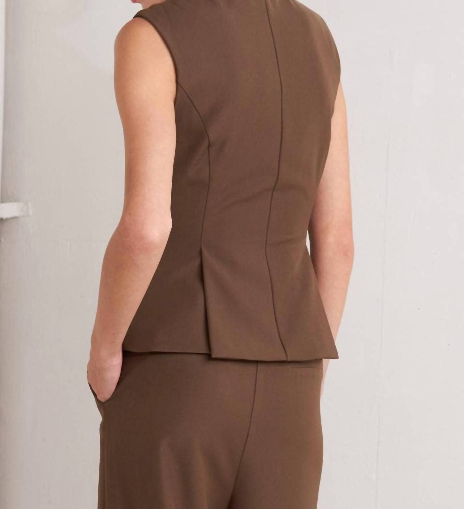 FLYING TOMATO Solid Woven Top in brown - women's blouse - detail view
