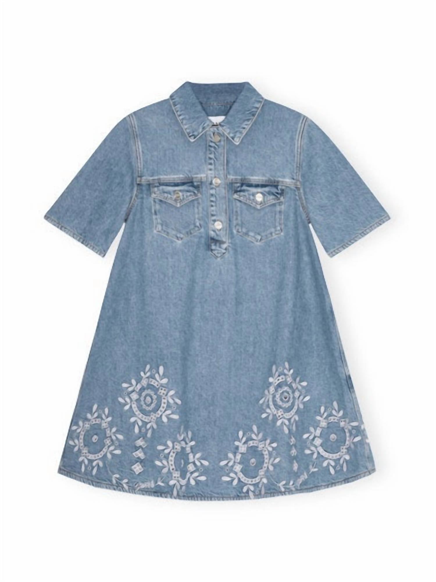 Ganni - Broderie Anglaise Denim Mini Dress