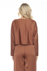 Joseph Ribkoff - Boat Neck Long Sleeve Loose Fit Satin Top