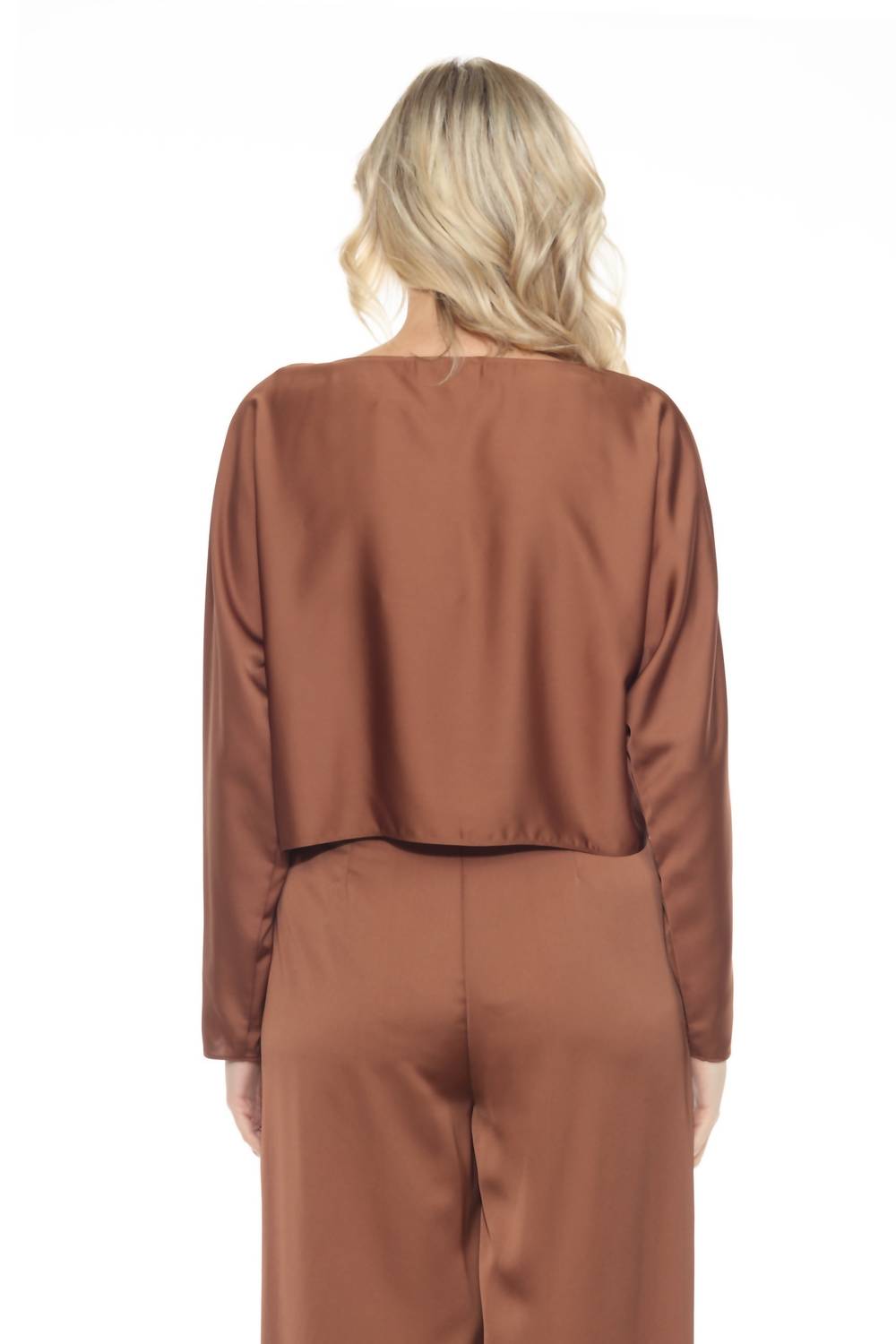 Joseph Ribkoff - Boat Neck Long Sleeve Loose Fit Satin Top