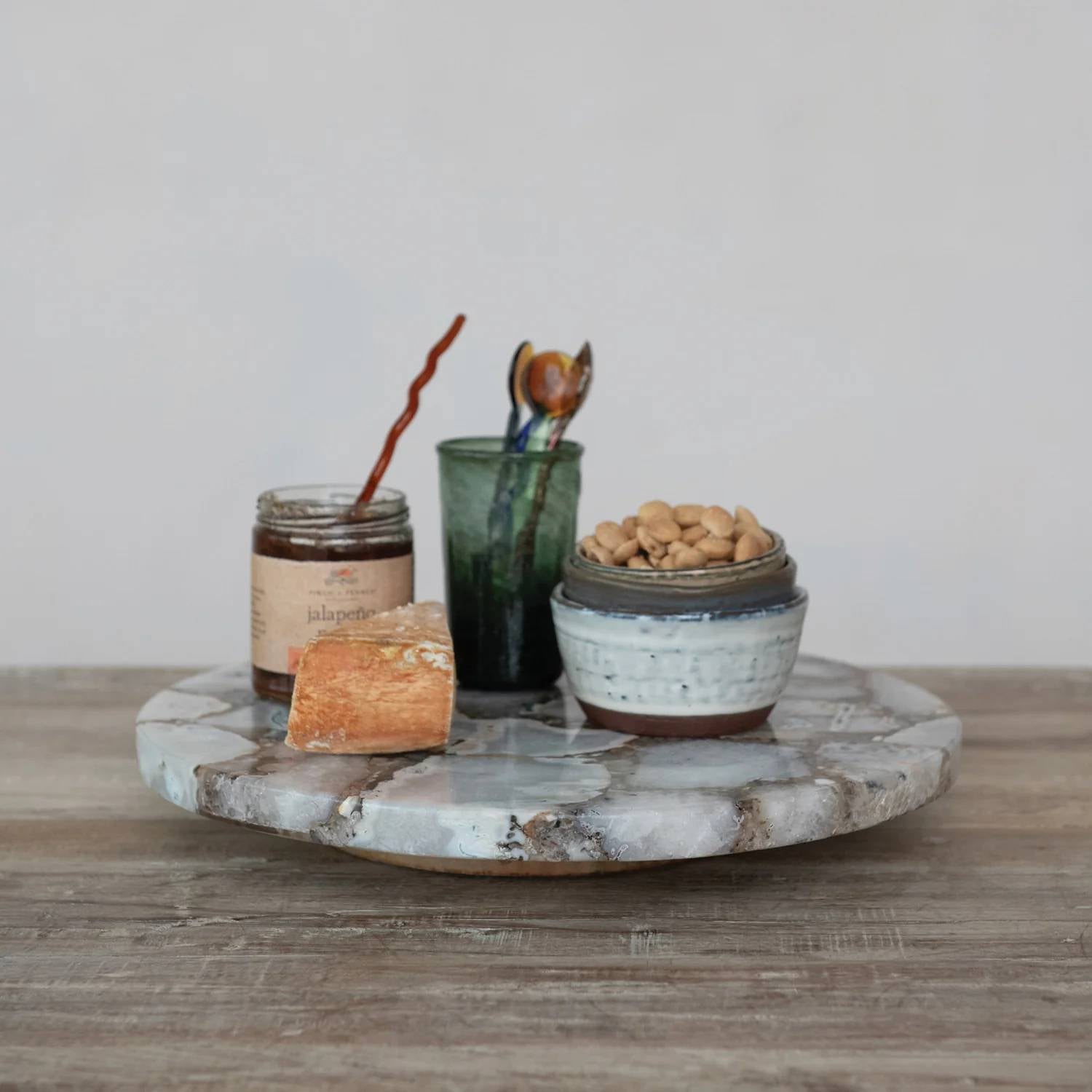 Creative Co-Op - Natural Agate Lazy Susan with Mango Wood Base
