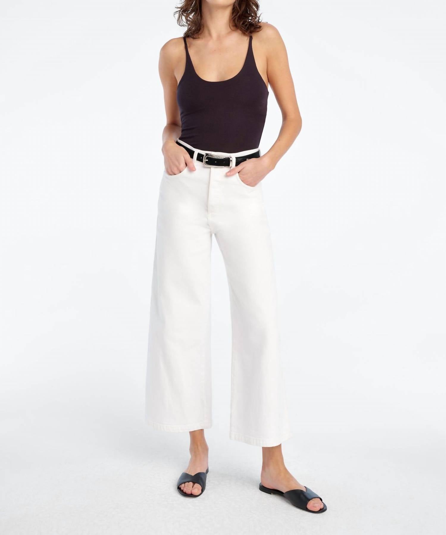 Favorite Daughter Masha Super High Rise Wide Leg Crop Jean in white - women's jeans