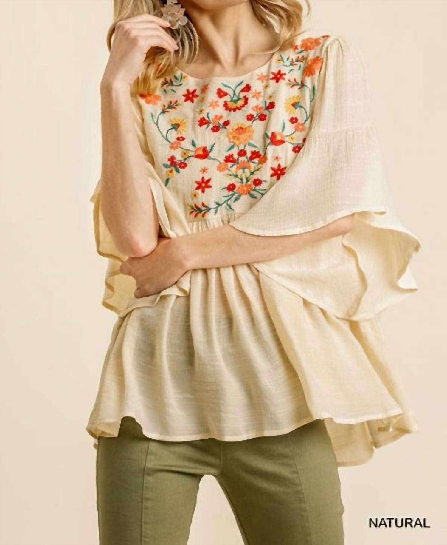 Umgee - Floral Embroidered Babydoll Top