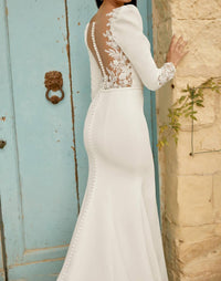 Sincerity - Plunging Crepe Fit And Flare Wedding Gown