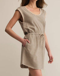 Z Supply Dayshift Cotton Striped Mini Dress in retreat - women's dress - detail view