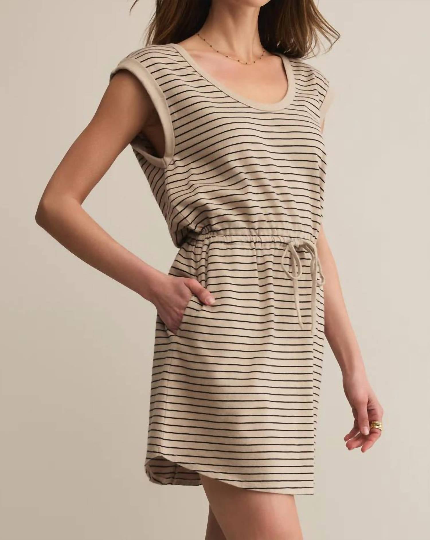 Z Supply Dayshift Cotton Striped Mini Dress in retreat - women's dress - detail view