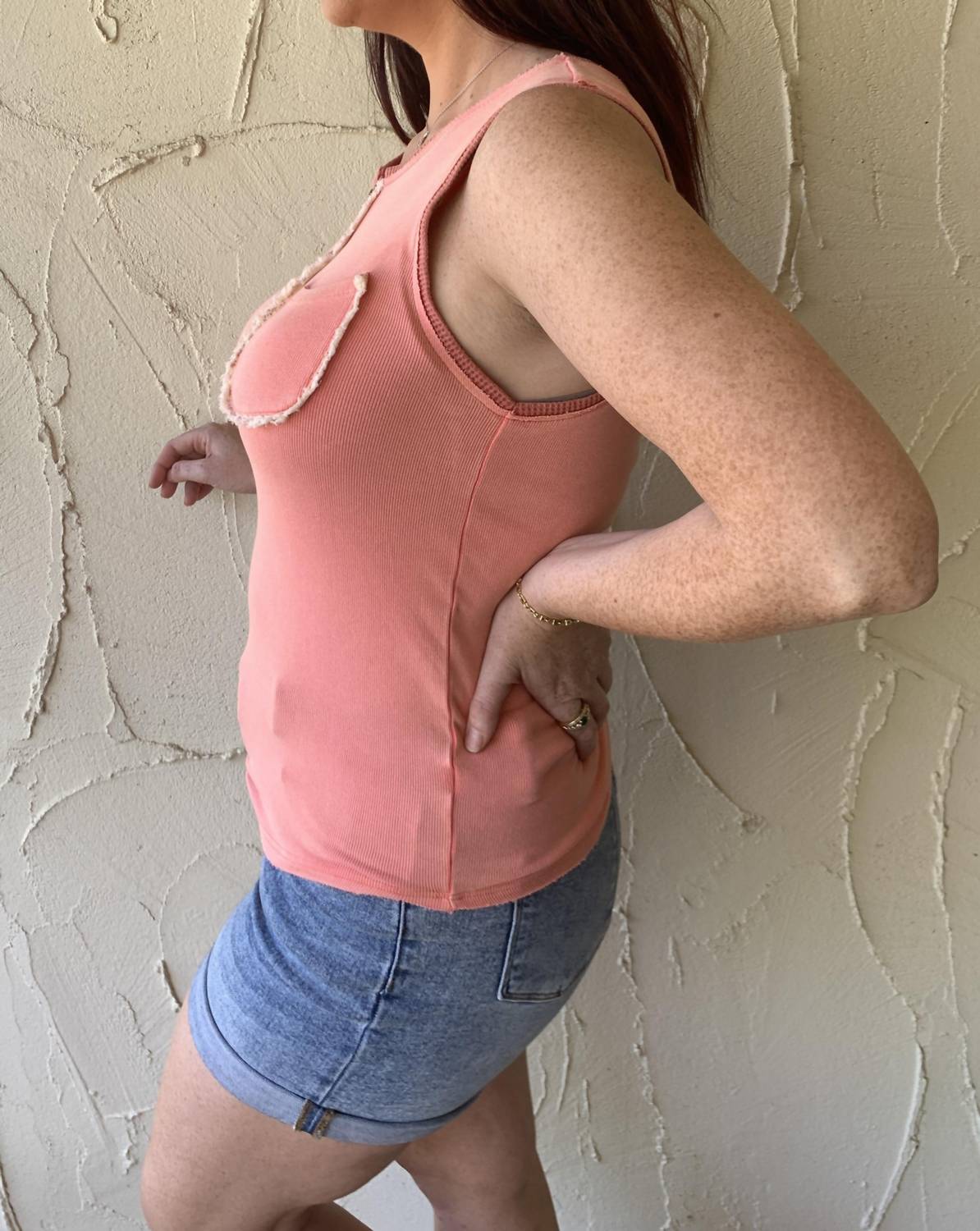 Button Front Tank With Lace Detail