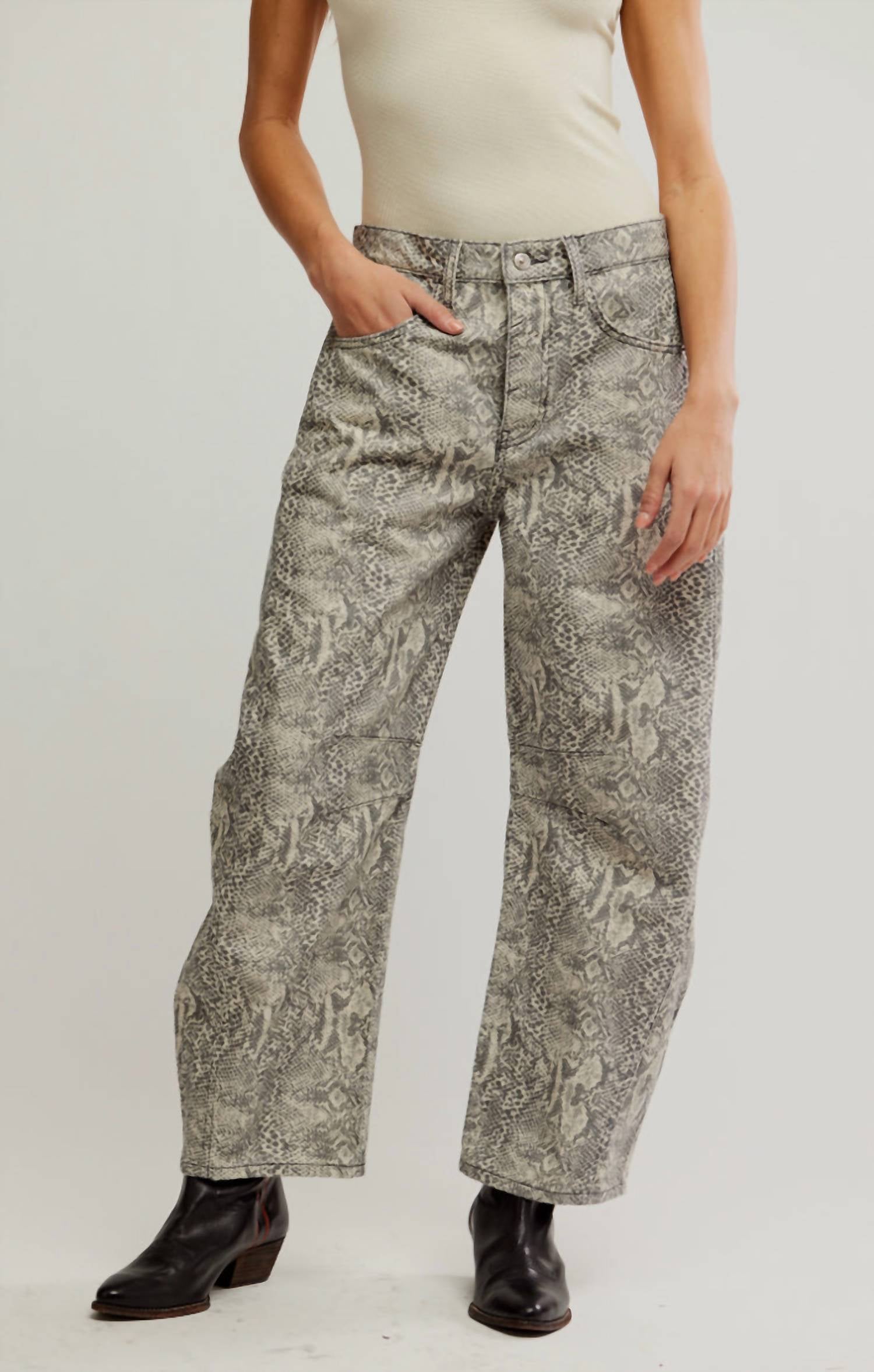 Free People - Women's Good Luck Printed Barrel Jeans