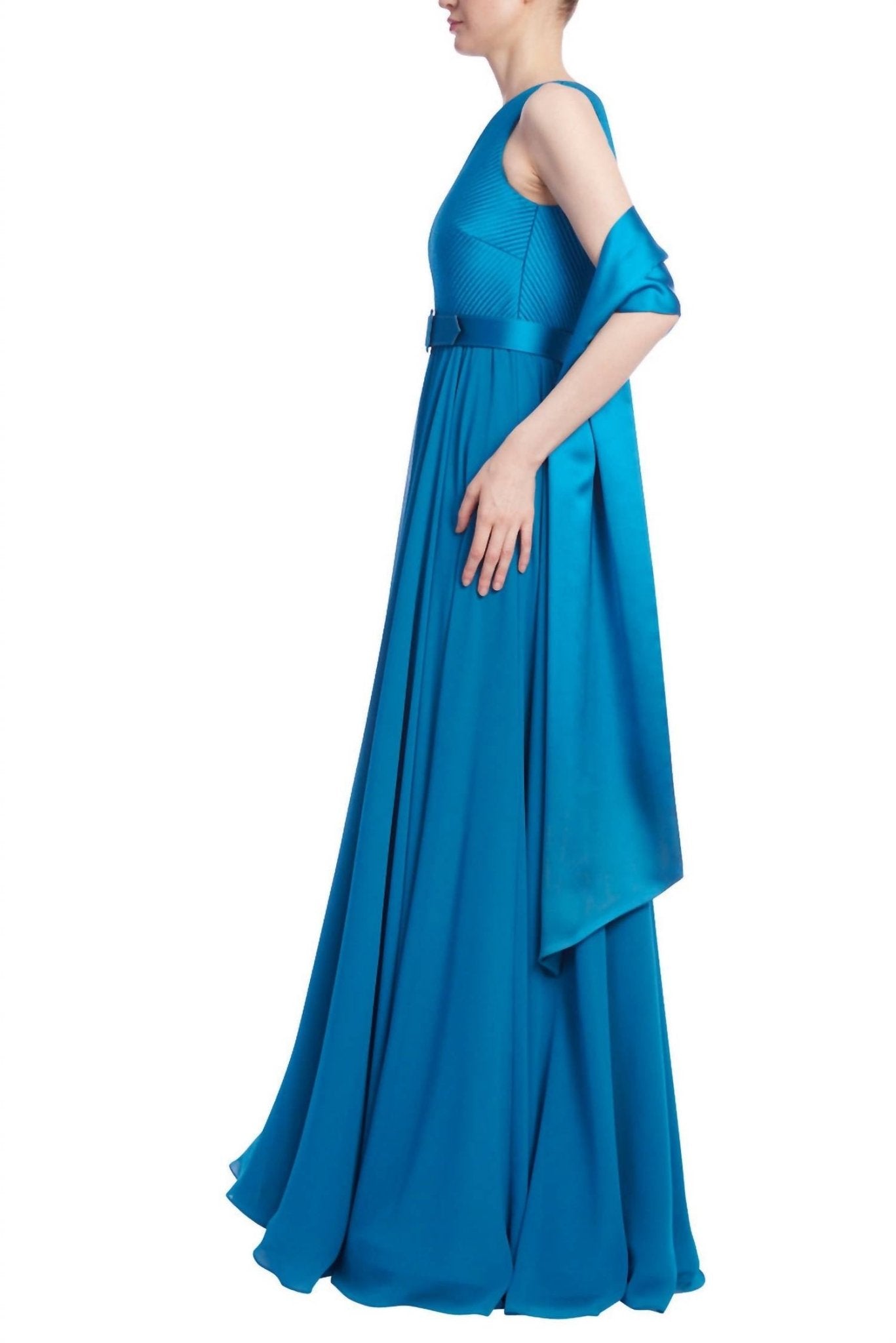 Badgley Mischka - One Shoulder Trapunto Dress - blue - clothing - dresses