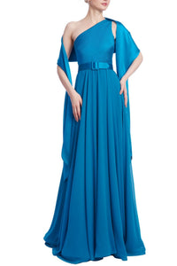 Badgley Mischka - One Shoulder Trapunto Dress - blue - clothing - dresses