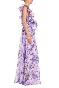 Badgley Mischka - Ruffle One Shoulder Floral Gown - clothing - dresses - floral