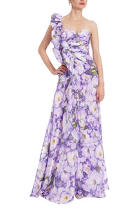 Badgley Mischka - Ruffle One Shoulder Floral Gown - clothing - dresses - floral