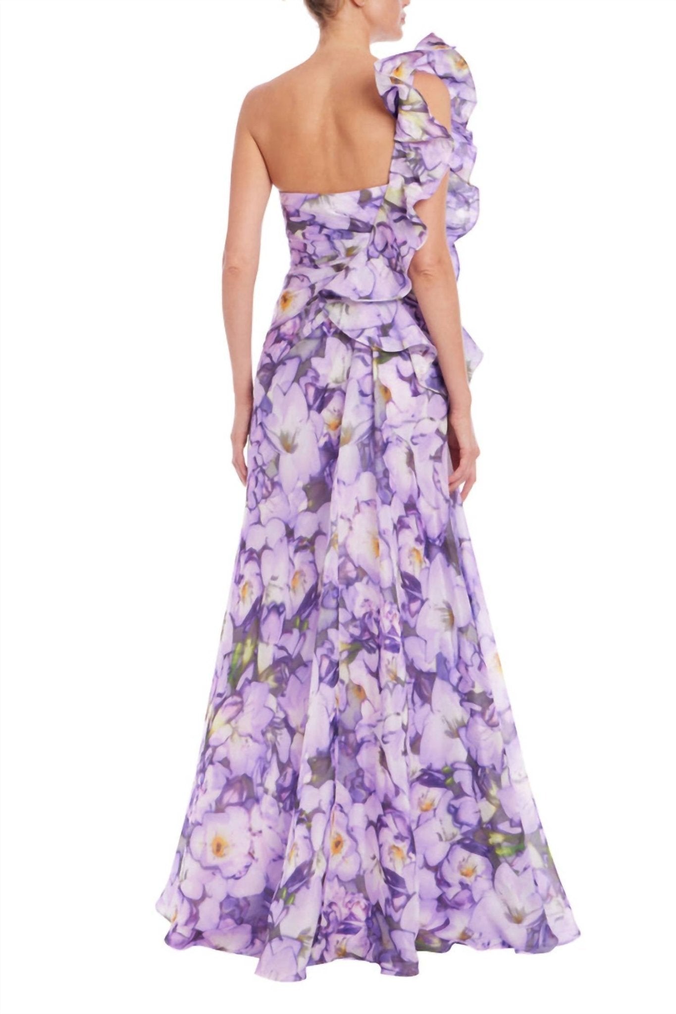 Badgley Mischka - Ruffle One Shoulder Floral Gown - clothing - dresses - floral