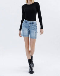 Vervet By Flying Monkey - Mid Rise Pocket Detail Wide Bermuda Shorts