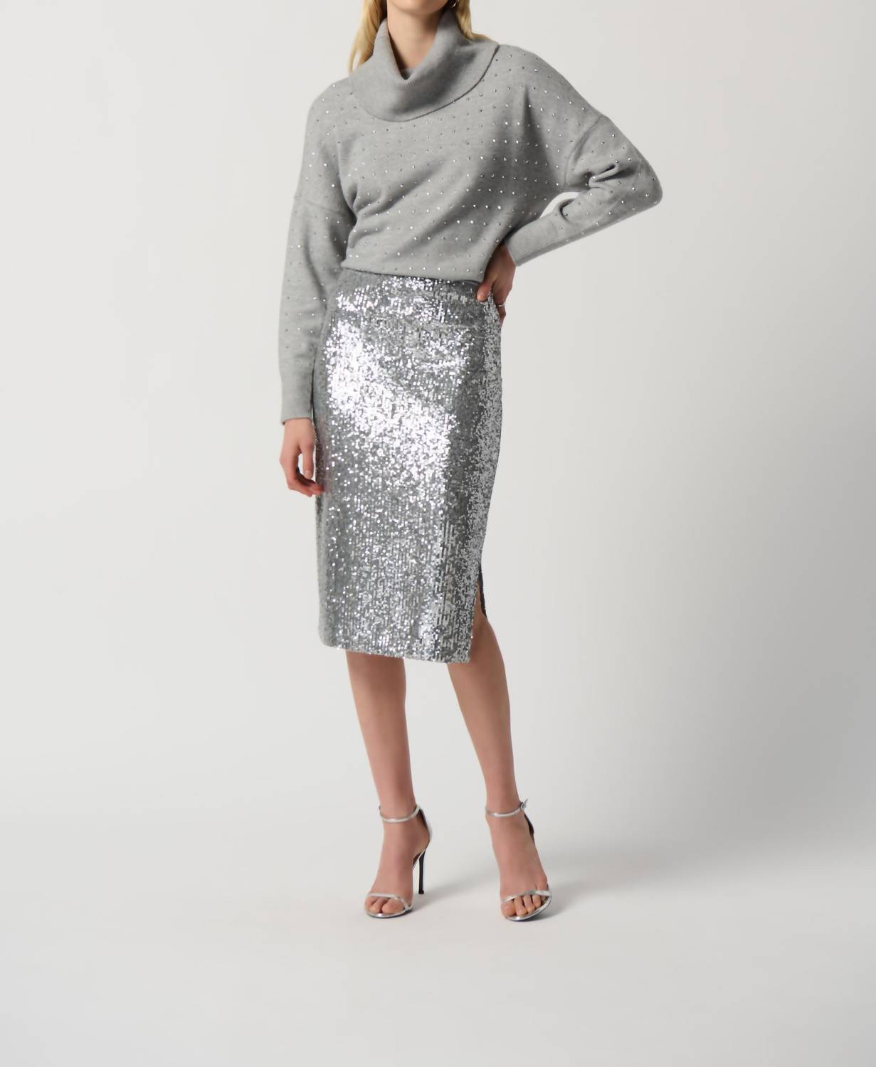 Joseph Ribkoff Sequined Pencil Skirt in silver - women's skirt