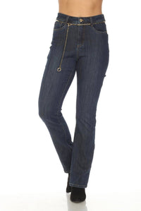 Joseph Ribkoff - Belted Chain High Rise Bootcut Jeans