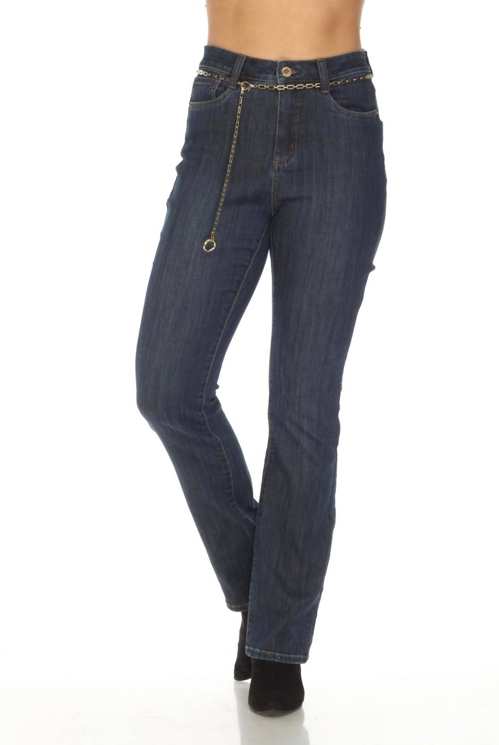 Joseph Ribkoff - Belted Chain High Rise Bootcut Jeans