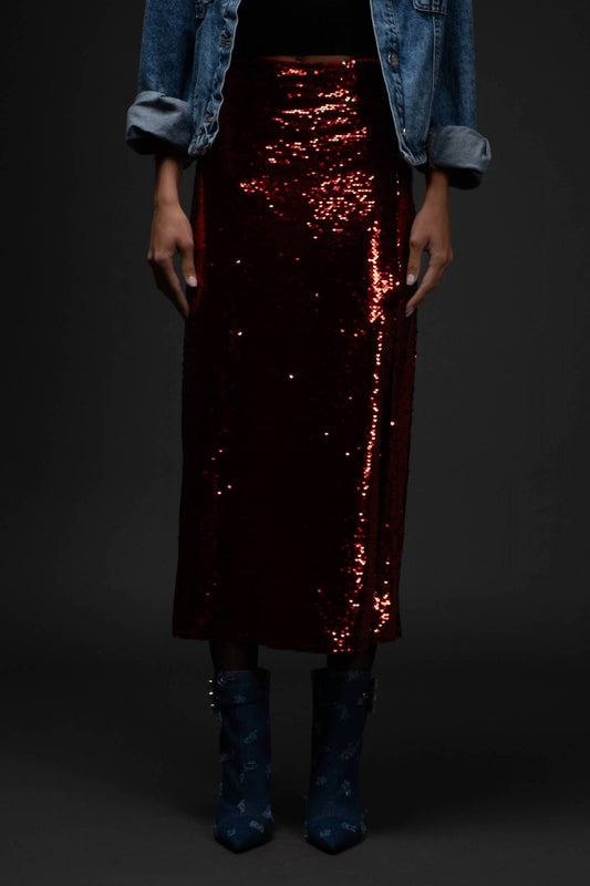 Blu Pepper - Sequin Midi Skirt With Side Slit