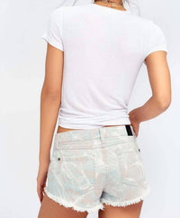Rvca - Tropical Print Distressed Denim Shorts