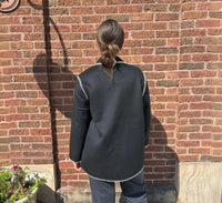 Elliott Lauren Whipstitch Wool Blend Coat in black and white - women's jacket - detail view