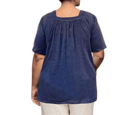 On The Plus Side - Chambray Short Sleeve Pop Over Top - Plus