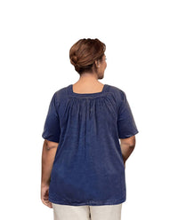 On The Plus Side - Chambray Short Sleeve Pop Over Top - Plus
