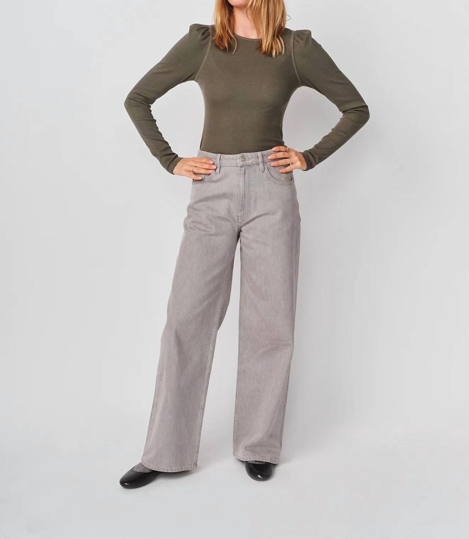 Sundry Puff Long Sleeve Top in signature green - women's long sleeve top - alternate view