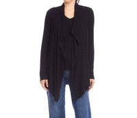 Karen Kane Long Sleeve Ribbed Drape Front Cardigan in black - women's cardigan