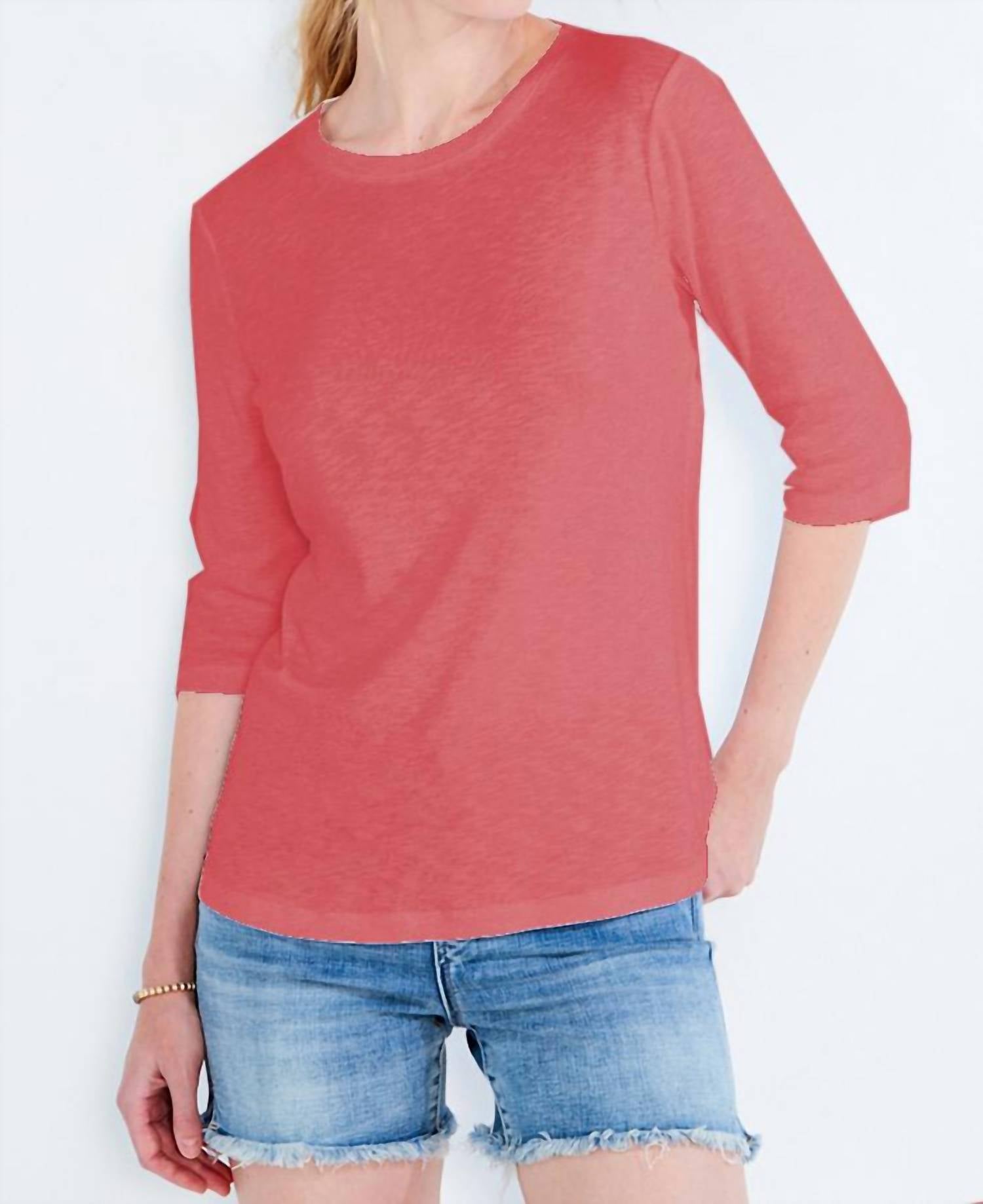 Nic + Zoe 3/4 Sleeve Boat Tee in red clay - women's long sleeve top