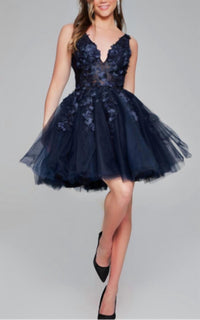 Jovani - Fit & Flare Tulle Cocktail Dress