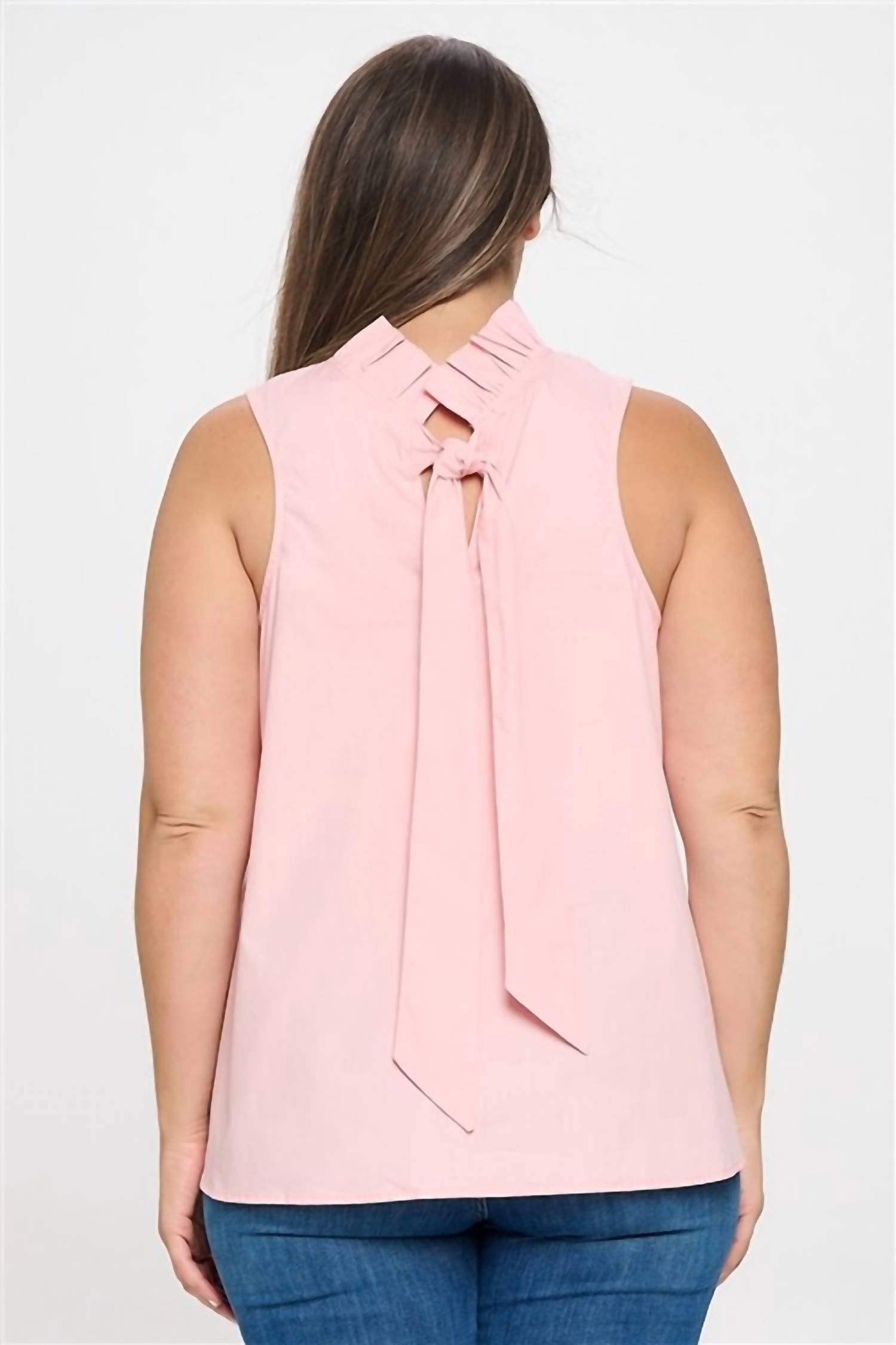 Mazik - Sleeveless Ruffle Neck Solid Top - Plus