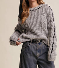 Listicle - Contrast Stitch Cable Knit Sweater