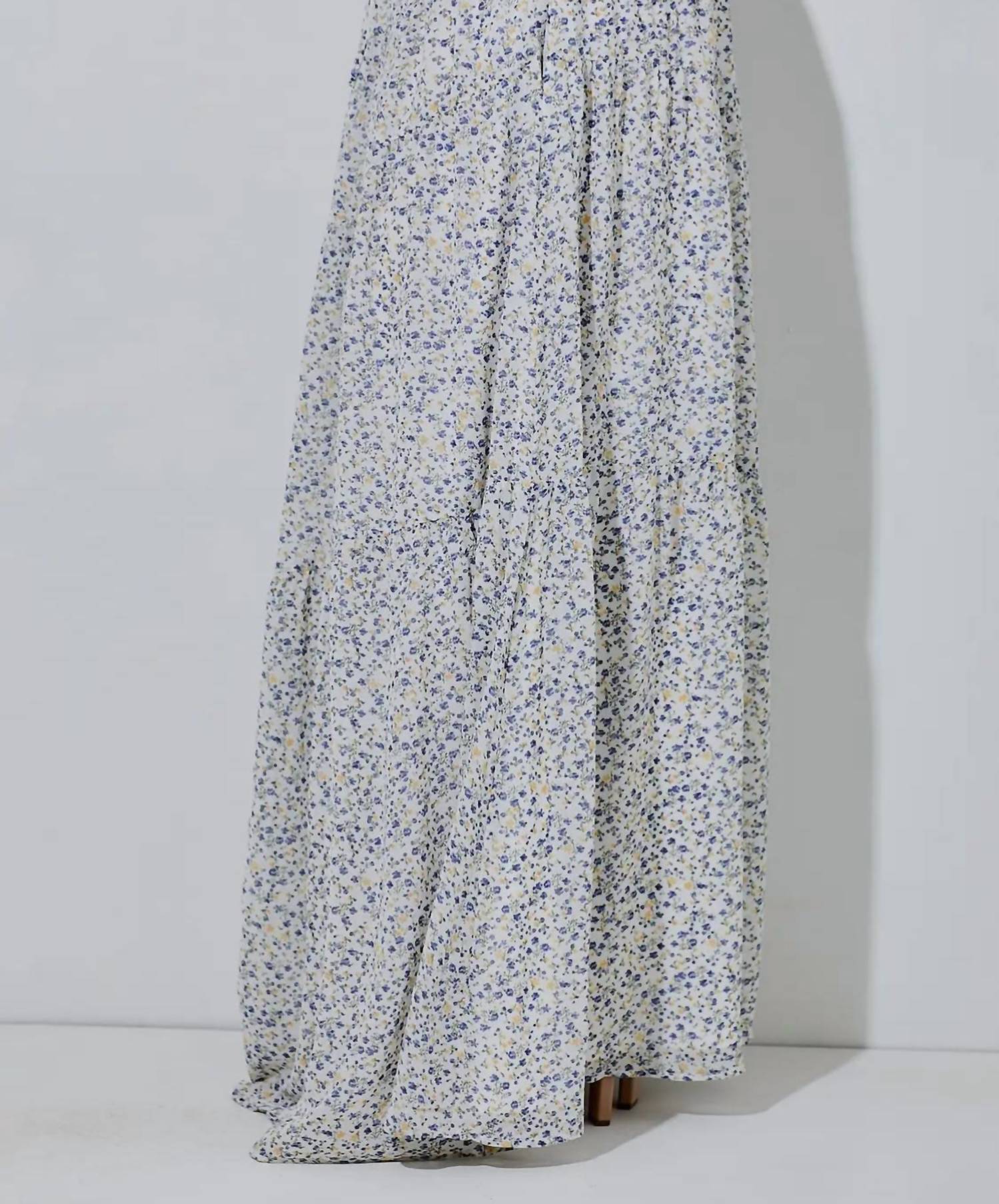 Baevely By Wellmade - Ditsy Floral Maxi Skirt - blue - clothing - floral