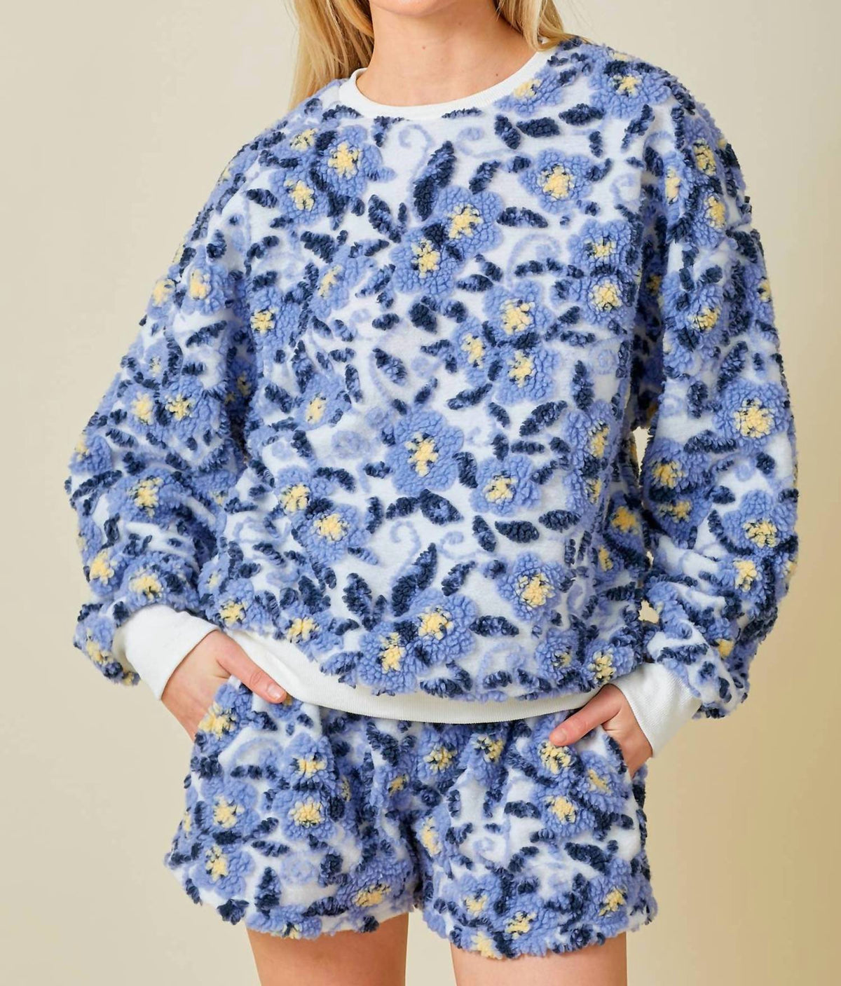 Baevely By Wellmade - Floral Bliss Sherpa Pullover