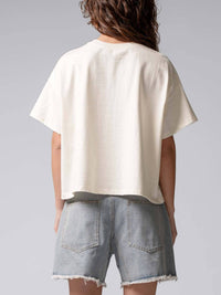 Urban Daizy Star Appliqué Cotton Tee in cream - women's t-shirt - view 4