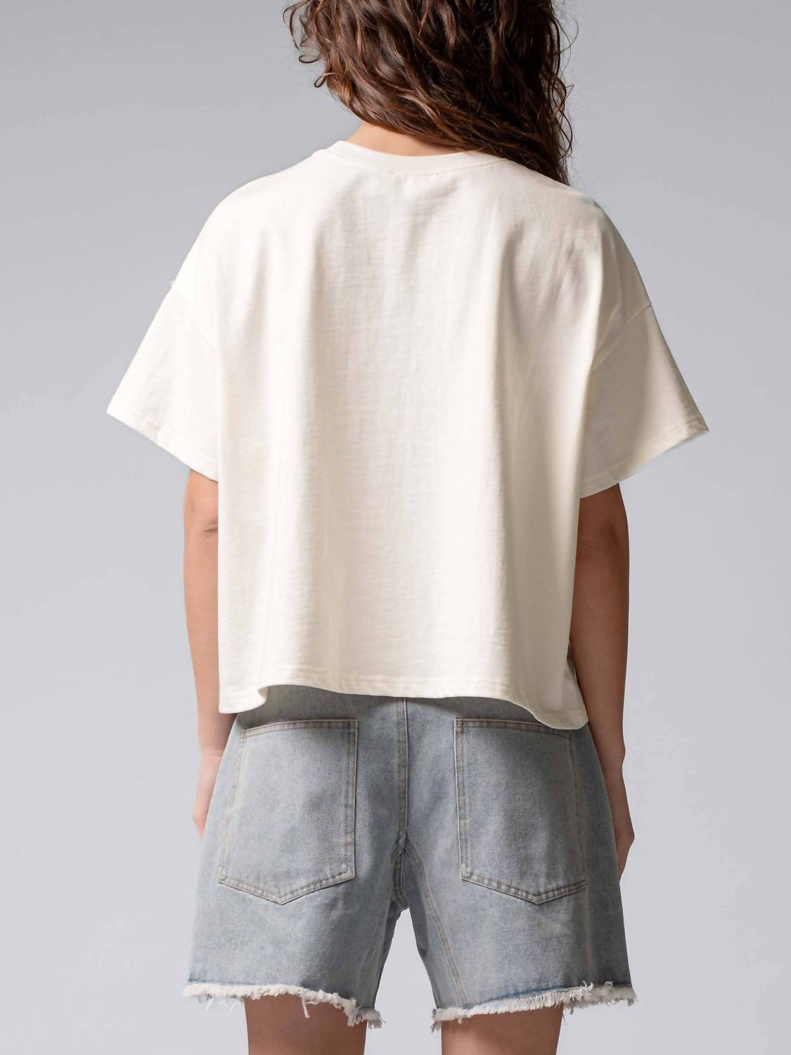 Urban Daizy Star Appliqué Cotton Tee in cream - women's t-shirt - view 4
