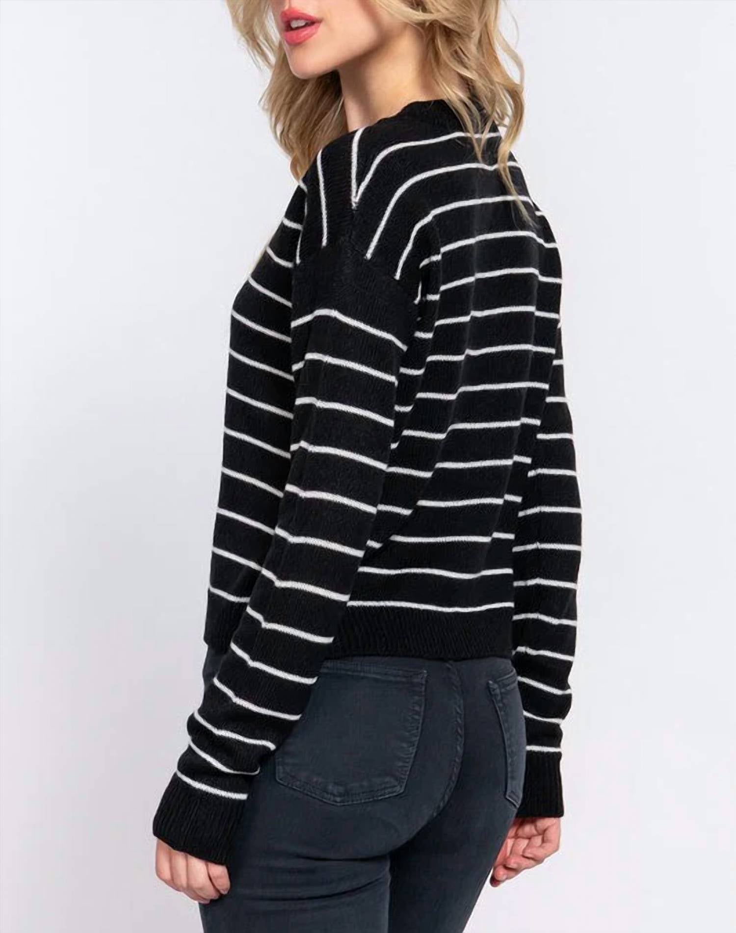 42Pops - Meredith Fitted Long Sleeve Striped Sweater