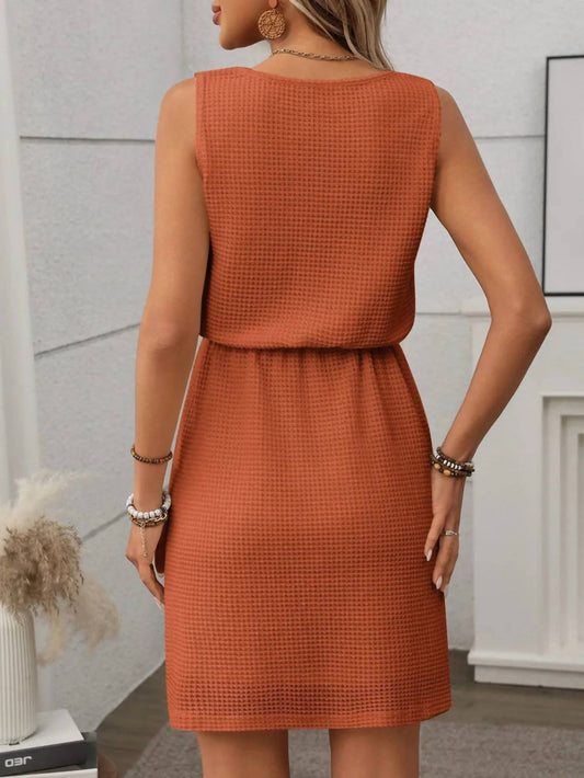 Trendsi - Waffle-knit Drawstring Mini Tank Dress