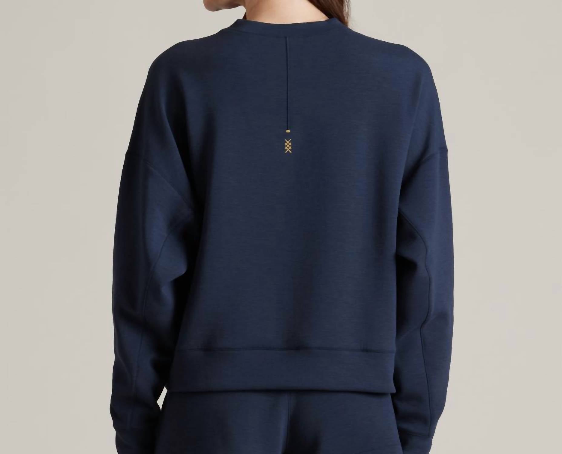 RHONE Dreamglow Crew Neck Sweatshirt in navy blue - women's top - detail view