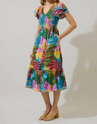 Sugarlips - Novi Tropical Patte Tiered Kelly Midi Dress
