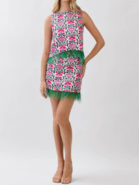 Tcec - Floral Feather Trim Sleeveless Top